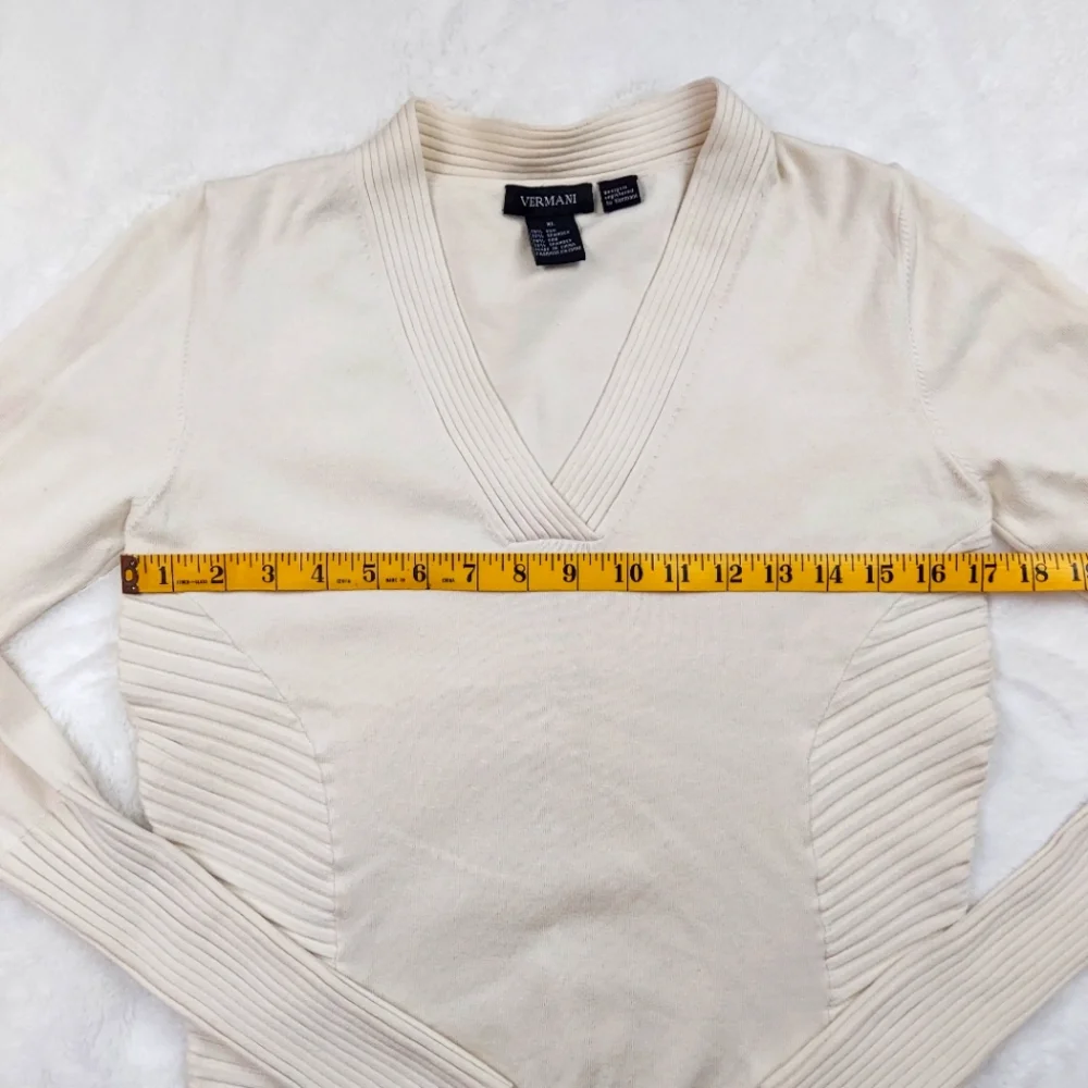 Vermani Silk Blend Long Sleeve Shirt V Neck Pull Over Sweater Stretch Size XL - Picture 3 of 11